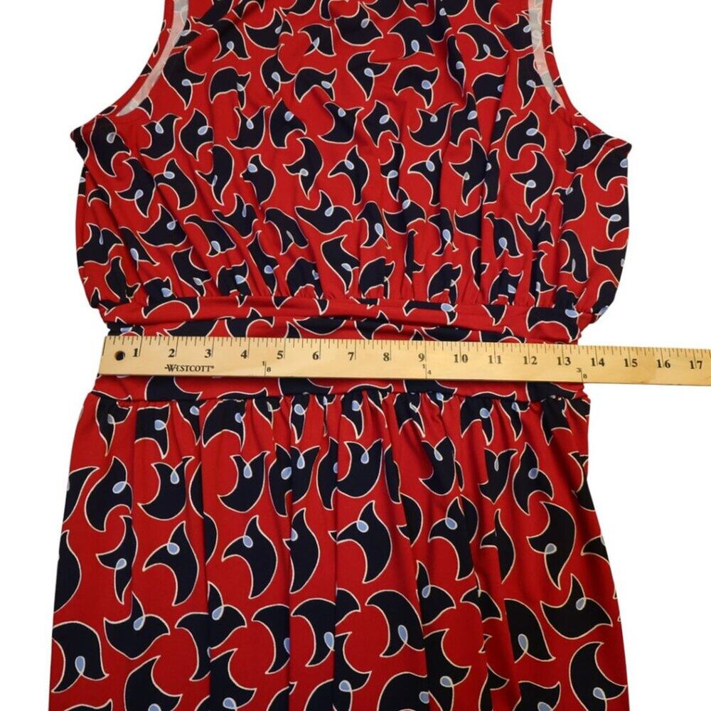 Leota Mock Neck Stretch Dress Sz L Red Blue 4th of July Colors Geo Print - Picture 12 of 14